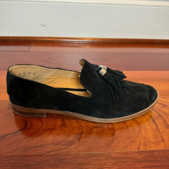 Franco Sarto Womens Hadden Black Suede Tassle Loafer - Picture 4 of 11